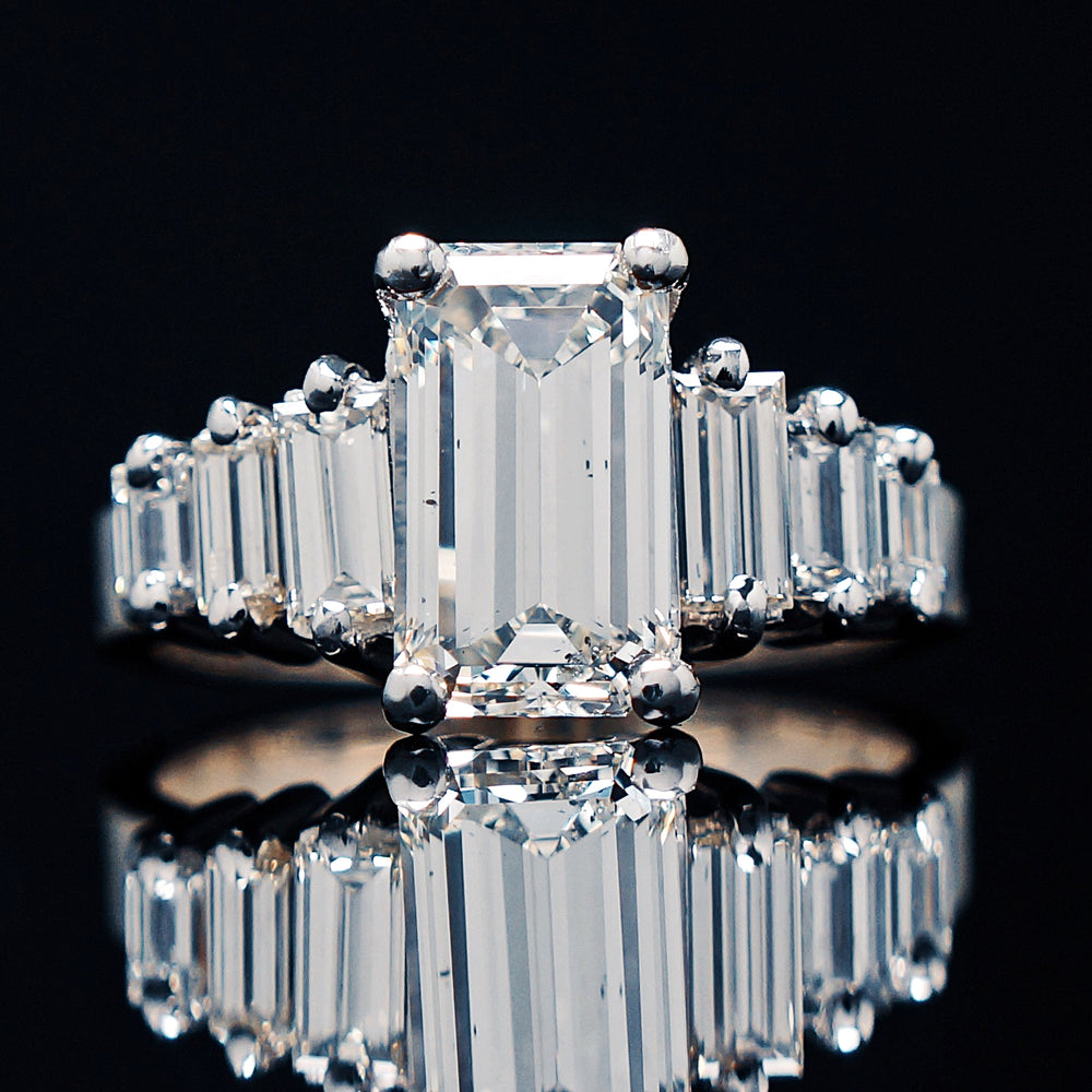 Solid Platinum & 14K White Gold, 2.70 Ct. Center & 3.84 Cttw. Emerald Cut Diamond Engagement Ring, Olde Towne Jewelers, Santa Rosa CA.