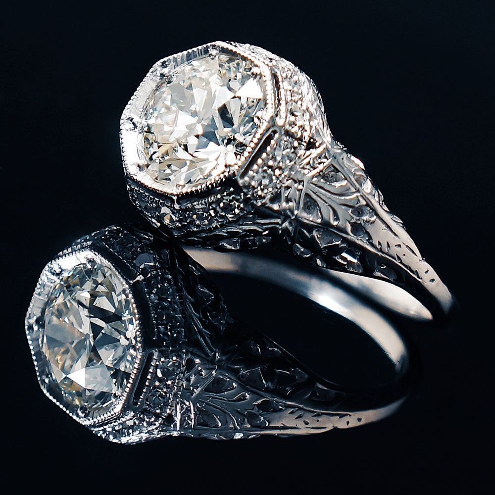 Edwardian Platinum, 2.08 Ct. Center , 2.30 Cttw. Old European Cut Diamond Engagement Ring, Olde Towne Jewelers, Santa Rosa CA.