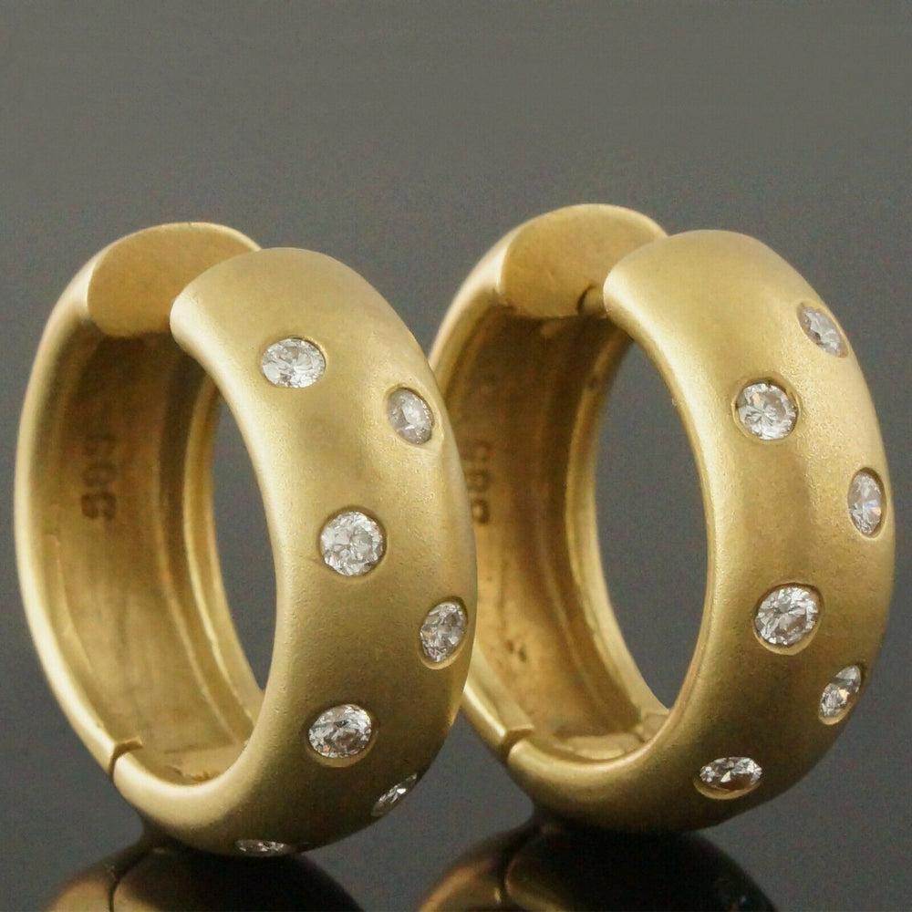 Solid 14K Yellow Gold & Diamond Hinged Huggie Hoop, Estate Earrings, Olde Towne Jewelers, Santa Rosa CA.
