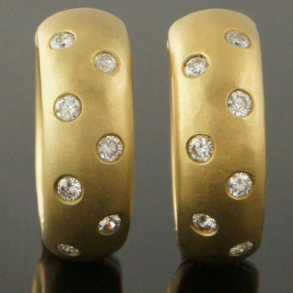 Solid 14K Yellow Gold & Diamond Hinged Huggie Hoop, Estate Earrings