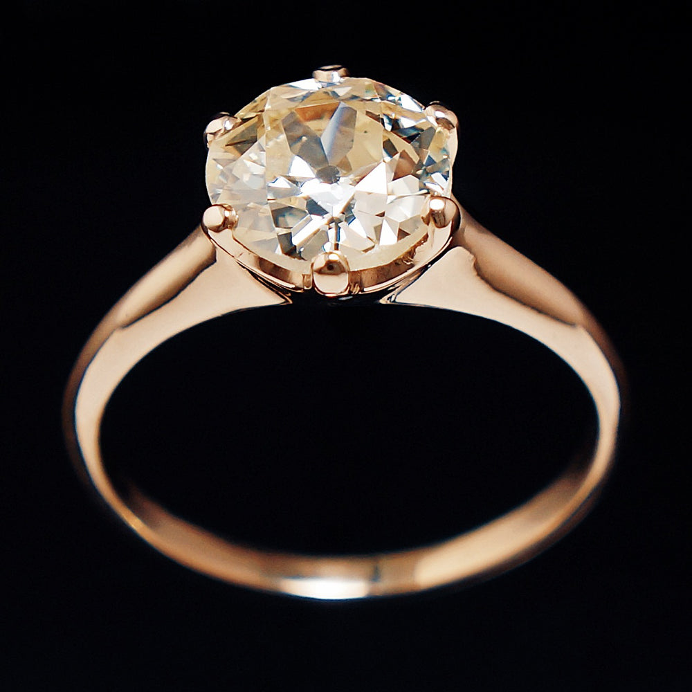 Circa 1900 Solid 14K Yellow Gold, 2.31 Ct. OMC Fancy Light Yellow Diamond Solitaire Engagement Ring, Olde Towne Jewelers Santa Rosa Ca.