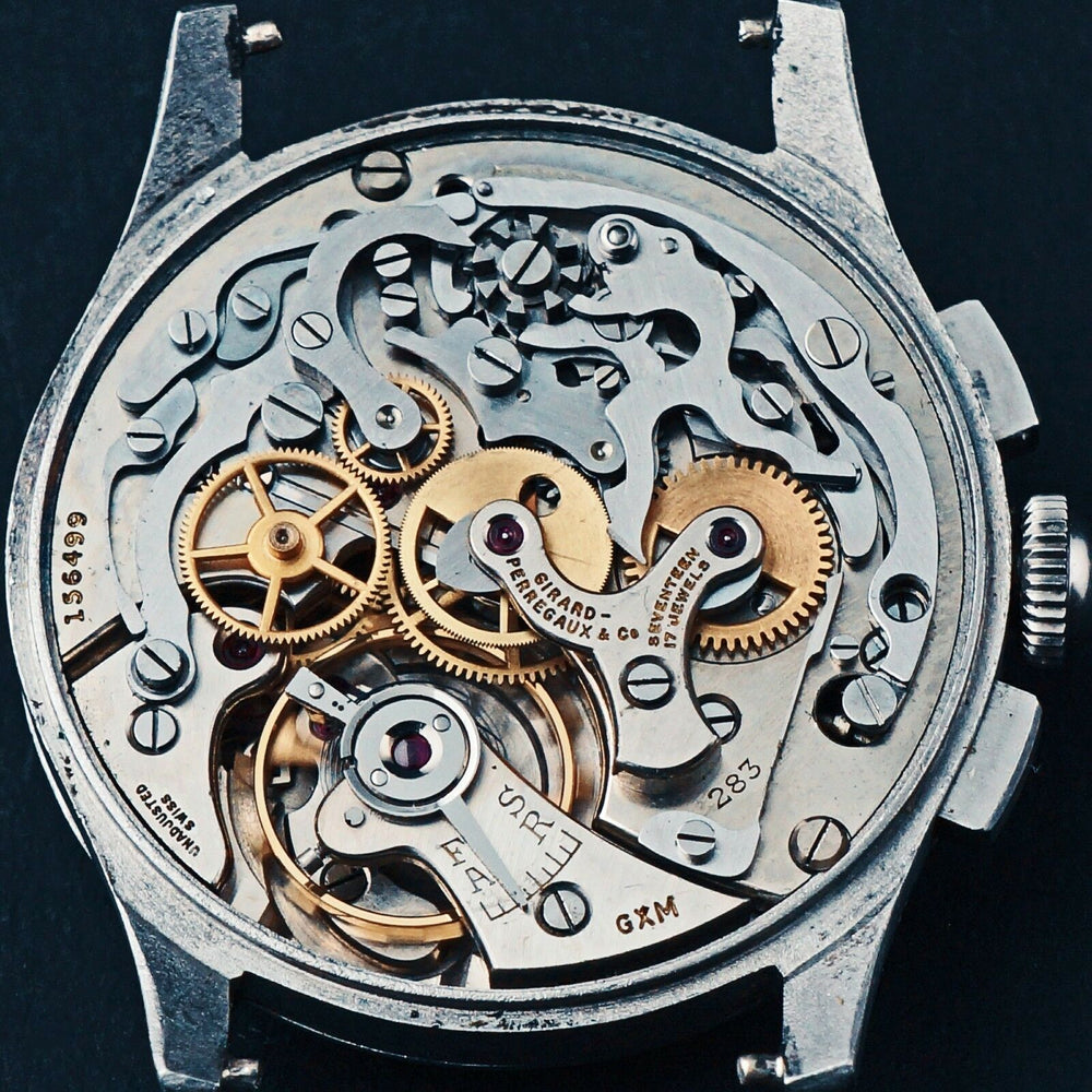 1940s Girard Perregaux Stainless Steel Military Chronograph UG 283 Movement Men's Wristwatch, Olde Towne Jewelers Santa Rosa Ca.