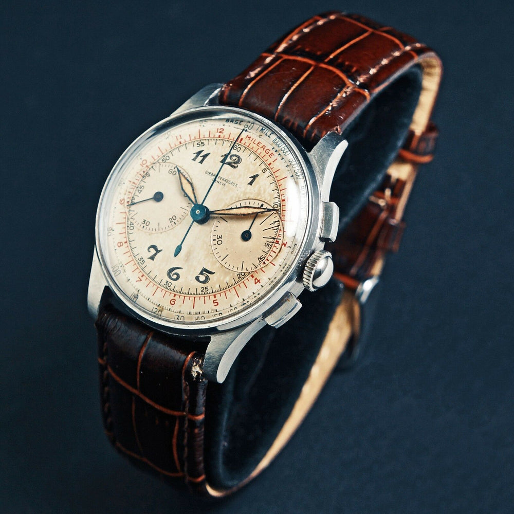 1940s Girard Perregaux Stainless Steel Military Chronograph UG 283 Movement Men's Wristwatch, Olde Towne Jewelers Santa Rosa Ca.