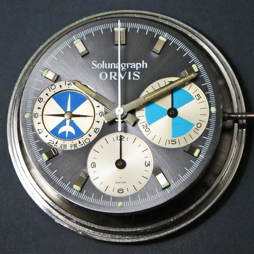 Rare Heuer Solunagraph Orvis Stainless Steel All Original Chronograph Men's Wristwatch, Olde Towne Jewelers, Santa Rosa CA.