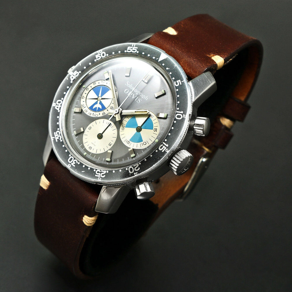 Rare Heuer Solunagraph Orvis Stainless Steel All Original Chronograph Men's Wristwatch