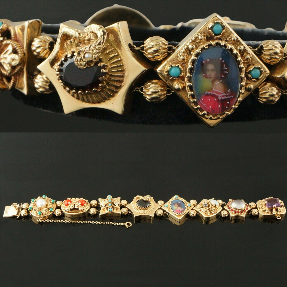 Massive Victorian Revival, Solid 14K Gold, Multi Gemstone Estate Bracelet, 47.2g, Olde Towne Jewelers, Santa Rosa CA.