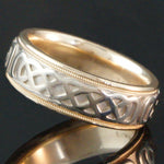 Celtic Men's Ring - Fabulous, Two Tone Solid 14K Gold Comfort Fit Celtic Man's Estate Band, Ring