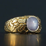 Heavy, Solid 14K Yellow Gold & 3.0 ct. Light Blue Star Sapphire Nugget Men's Ring, Olde Towne Jewelers Santa Rosa Ca.
