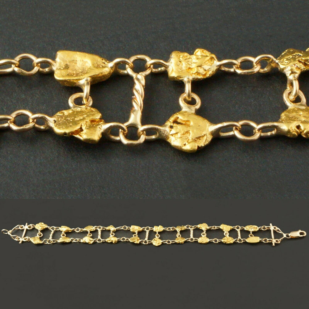 Natural Nugget 24K & Solid 14K Yellow Gold, Link Chain, 7 1/2" Bracelet, Olde Towne Jewelers, Santa Rosa CA.