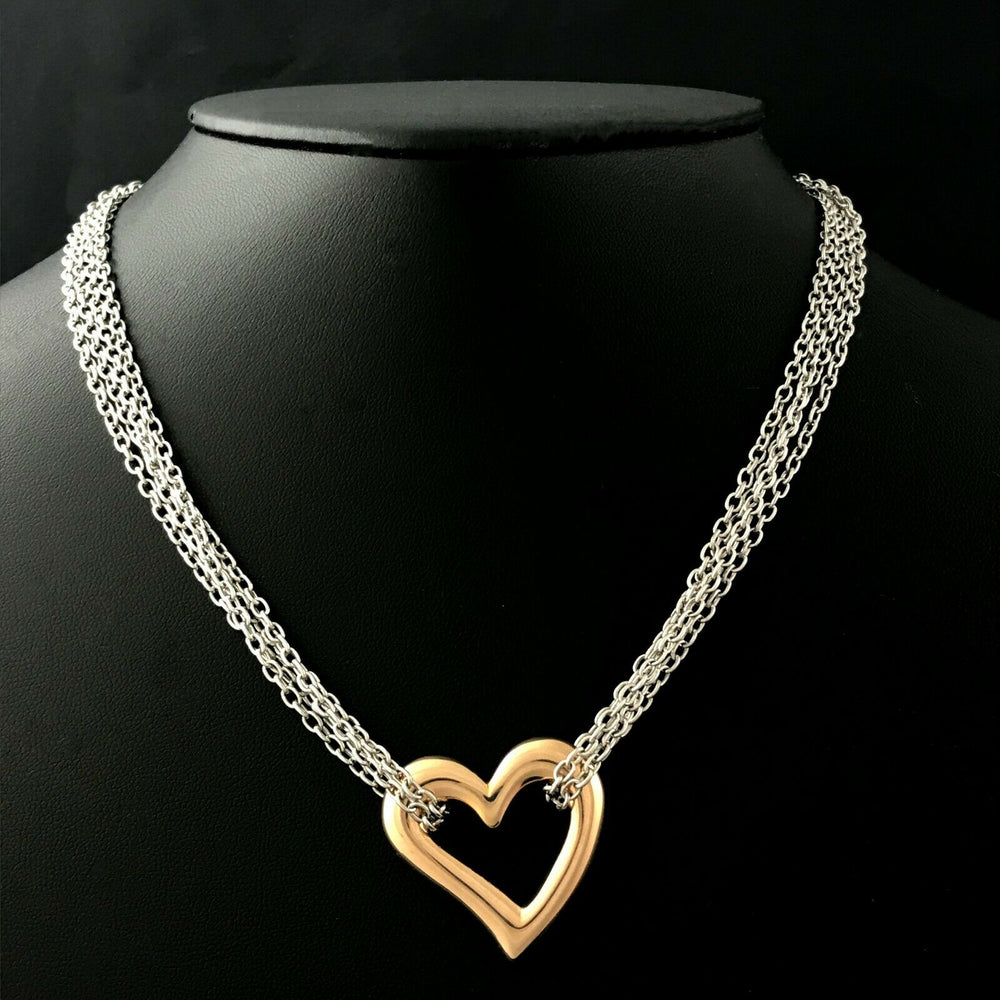 Solid 14K White & Rose Gold Floating Puffy Heart Pendant, 4 Strand Necklace, Olde Towne Jewelers, Santa Rosa CA.
