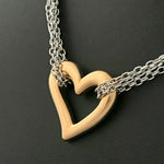 Solid 14K White & Rose Gold Floating Puffy Heart Pendant, 4 Strand Necklace, Olde Towne Jewelers, Santa Rosa CA.