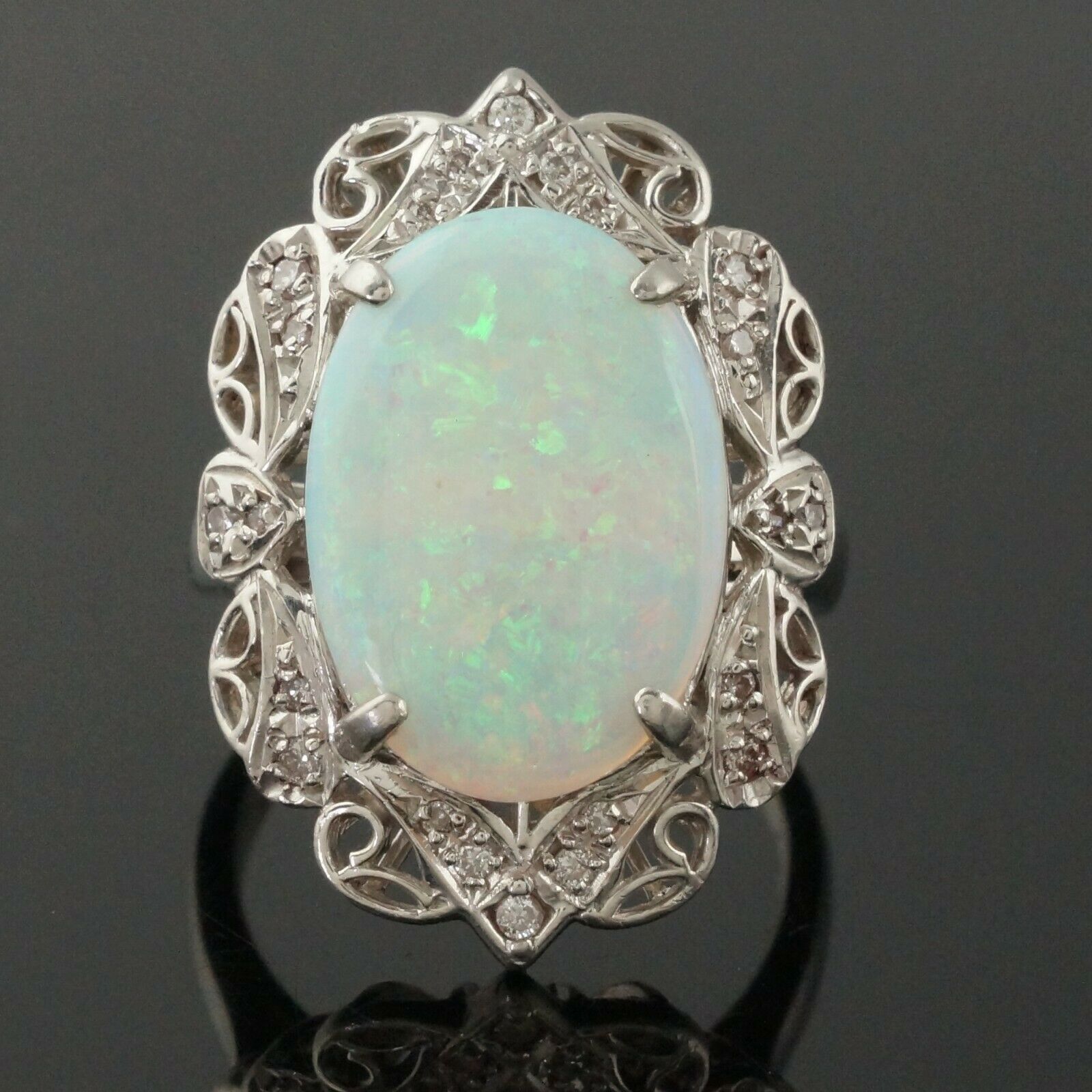 Vintage opal and diamond 14ky gold scroll ring — Vintage Jewelers & Gifts,  LLC.