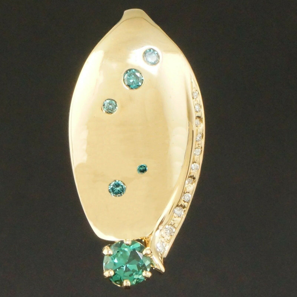 Pasdera Solid 14K Gold .39 Ct Tourmaline & Diamond Modernist Omega Slide Pendant Olde Towne Jewelers CA 