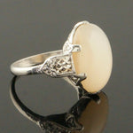 Antique 1930s Art Deco Platinum, 15.0 Ct Moonstone & Diamond Accent Estate Ring, Olde Towne Jewelers Santa Rosa Ca.