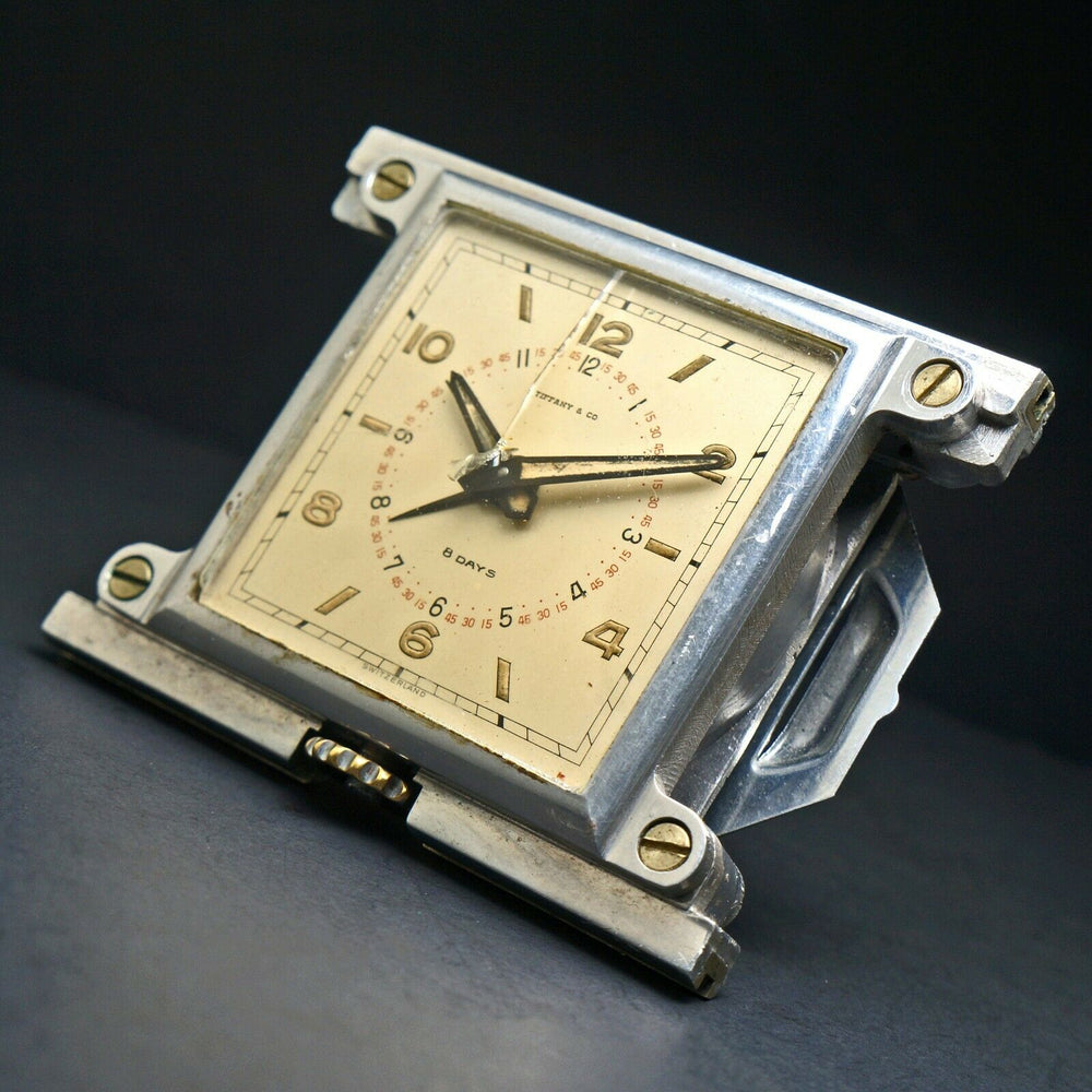 Rare Movado Tiffany & Co 8 Days Jumbo Ermeto Desk Alarm Clock, NO CASE, Original, Olde Towne Jewelers, Santa Rosa CA.