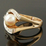 Retro Modernist Two Tone Solid 14K Gold, Pearl & Diamond Lady's Estate Ring4