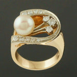 Retro Modernist Two Tone Solid 14K Gold, Pearl & Diamond Lady's Estate Ring3