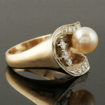 Retro Modernist Two Tone Solid 14K Gold, Pearl & Diamond Lady's Estate Ring5
