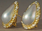 Magnificent Huge Retro 18K Gold, Pear Shaped Gray Mabe Pearl & Diamond Earrings, Olde Towne Jewelers, Santa Rosa CA.