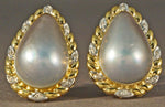 Magnificent Huge Retro 18K Gold, Pear Shaped Gray Mabe Pearl & Diamond Earrings, Olde Towne Jewelers, Santa Rosa CA.