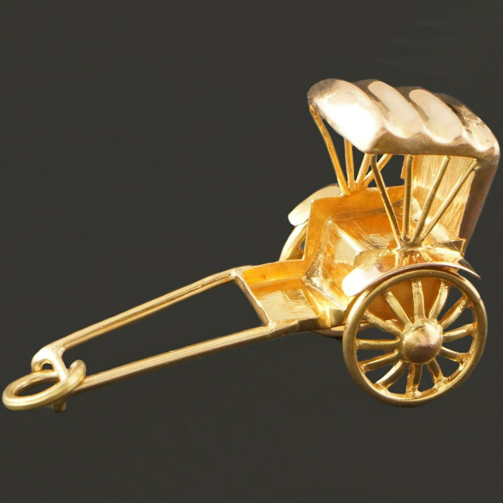 Rickshaw Estate Charm - Large Realistic Solid 14K Yellow Gold, 3D Rickshaw, Estate Charm, Pendant