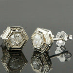 Solid 14K White Gold .44 CTW Old Mine Cut Diamond Estate Filigree Earrings