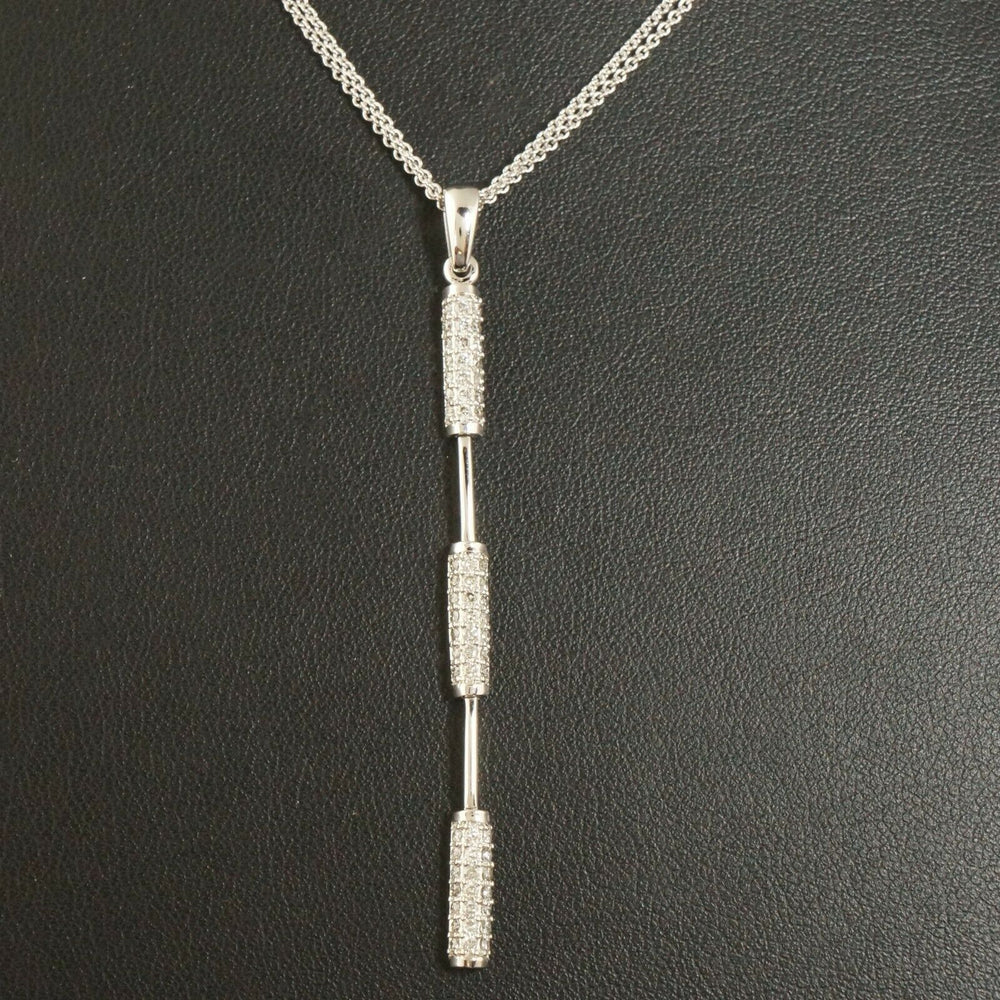 Solid 14K White Gold & .63 CTW Diamond Triple Drop Estate Pendant, 16" Necklace