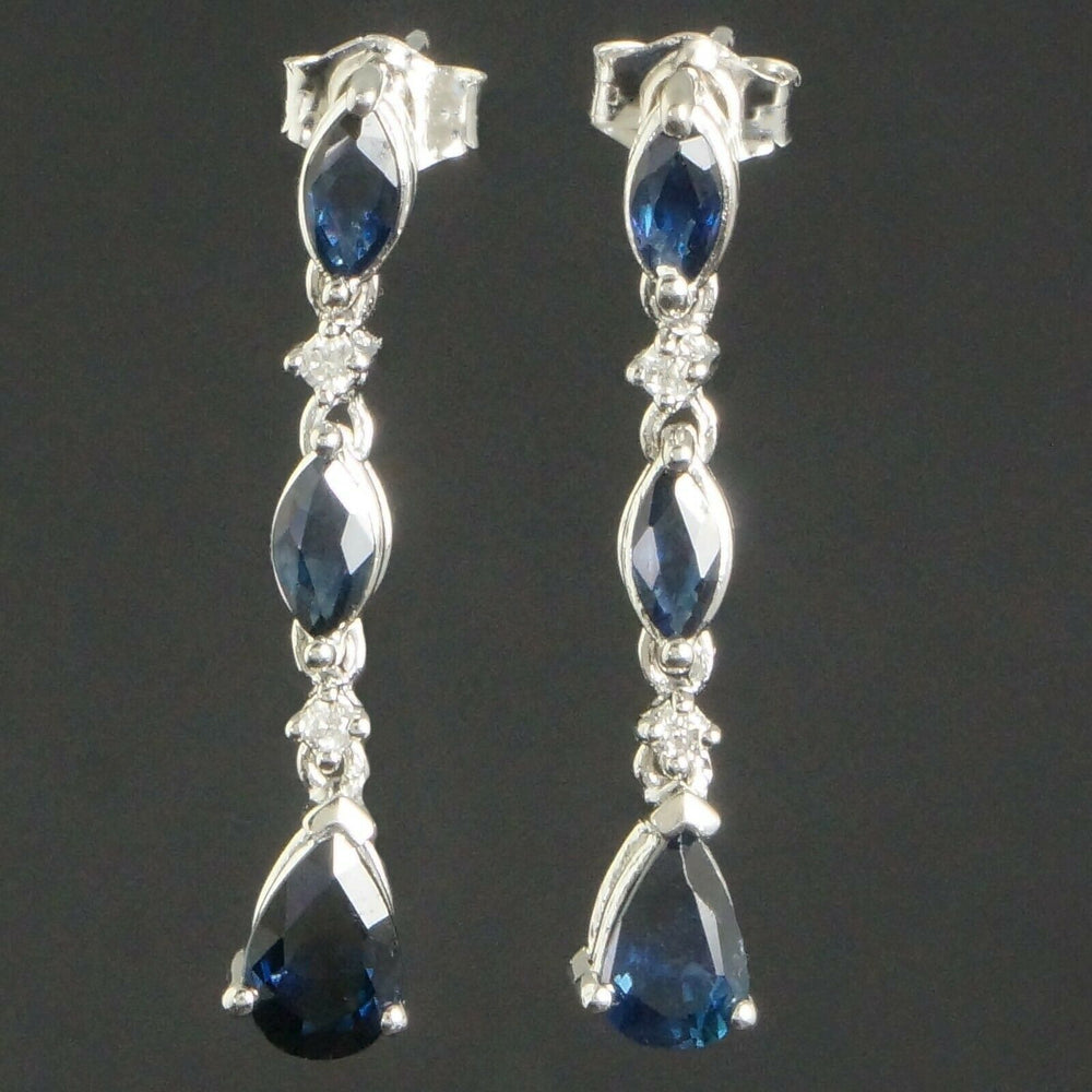 Solid 14K White Gold, 1.84 CTW Sapphire & Diamond Drop Dangle Estate Earrings Olde Towne Jewelers Santa Rosa CA2