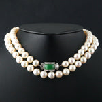 Solid 18K Gold, Pearl, Jade & .76 Ctw Diamond Estate 30" Single Strand Necklace