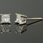 Solid 18K White Gold .56 CTW Princess Diamond Estate Screwback Stud Earrings Olde Towne Jewelers Santa Rosa CA
