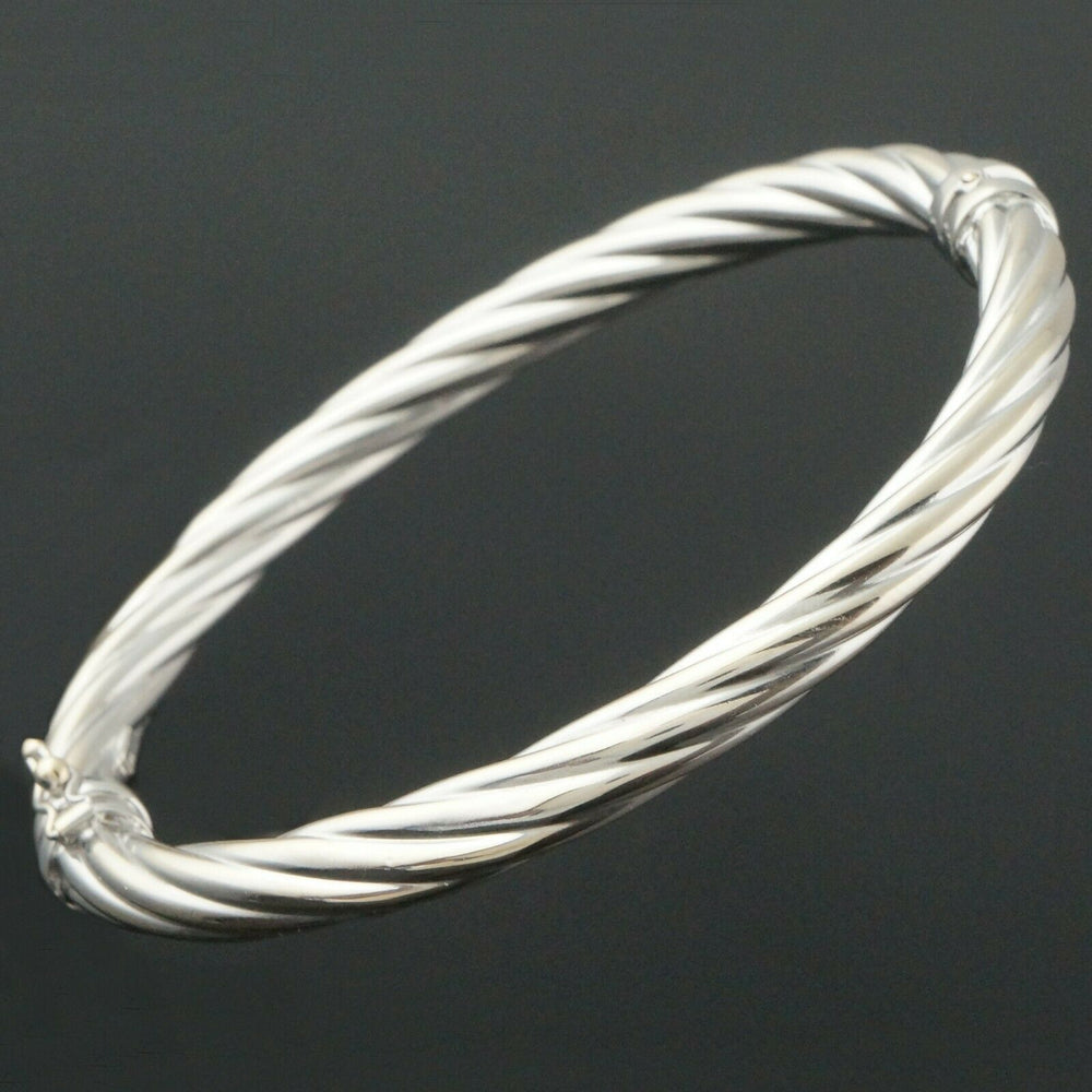 Heavy Solid 14K White Gold, Twisted Cable Hinged Bangle Bracelet, 7 1/8", Olde Towne Jewelers, Santa Rosa CA.