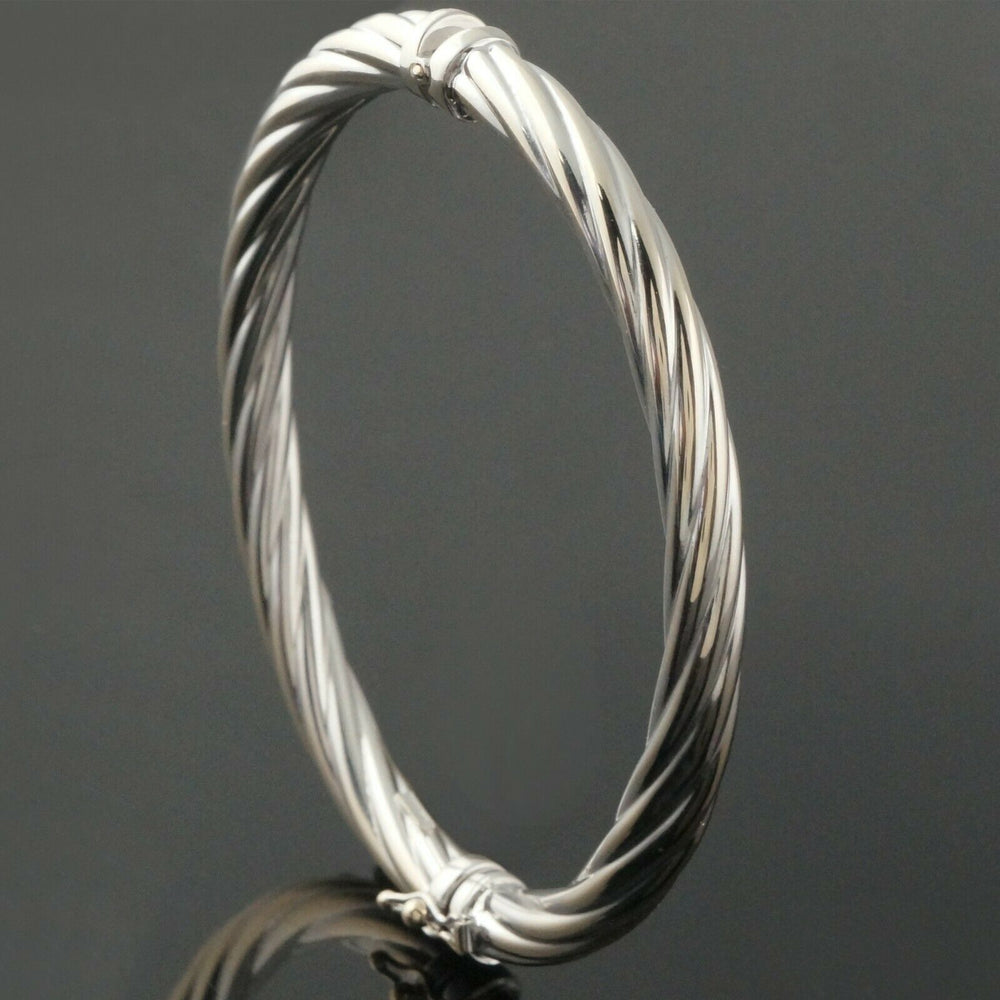 Heavy Solid 14K White Gold, Twisted Cable Hinged Bangle Bracelet, 7 1/8", Olde Towne Jewelers, Santa Rosa CA.