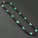 Solid 14K Yellow Gold, Turquoise & Black Jade Bead Estate Necklace, Olde Towne Jewelers, Santa Rosa CA.