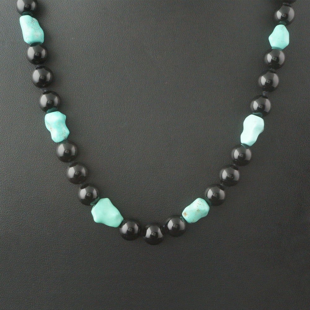 Solid 14K Yellow Gold, Turquoise & Black Jade Bead Estate Necklace, Olde Towne Jewelers, Santa Rosa CA.