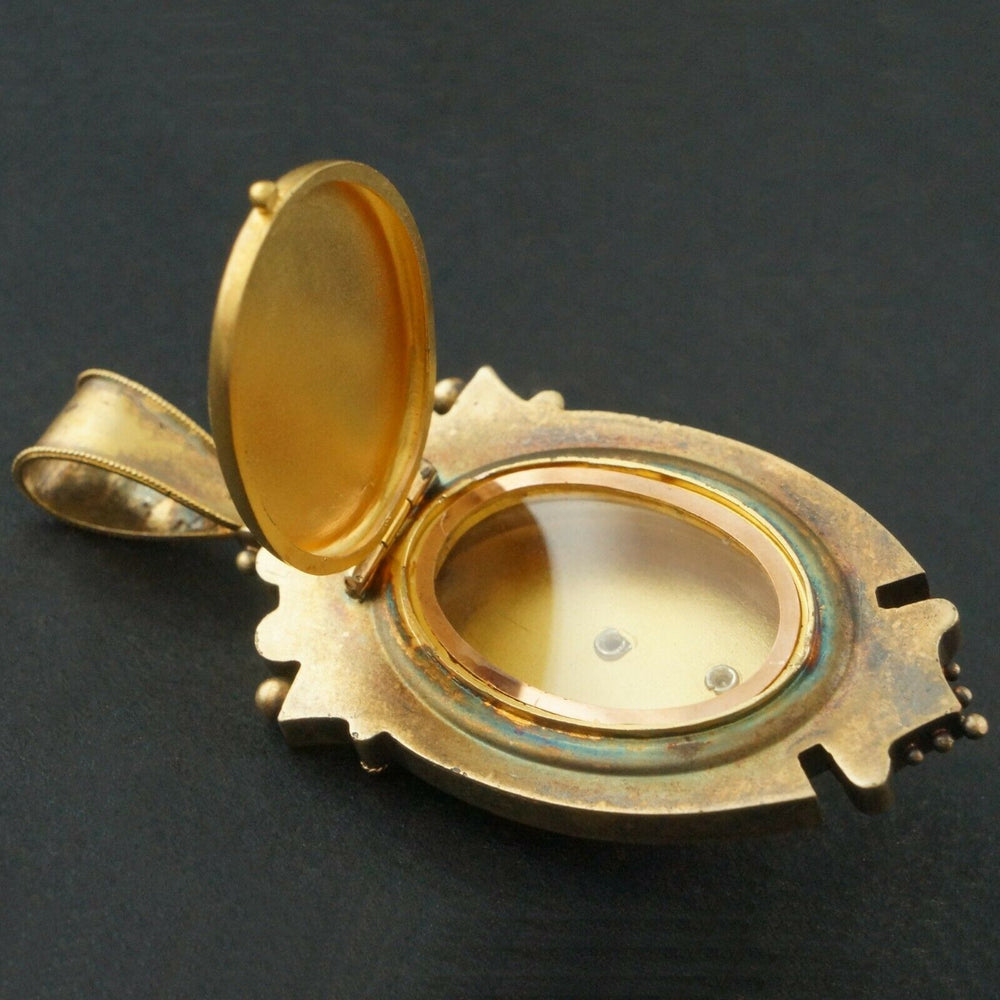 Rare Victorian Solid 14K Multi-Tone Gold & Pearl Floral Mourning Locket, Pendant Olde Towne Jewelers Santa Rosa CA