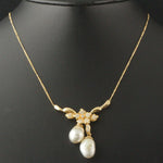 Retro, Solid 18K Yellow Gold, Diamond & Pearl V Shape, Estate Necklace, Olde Towne Jewelers, Santa Rosa CA.