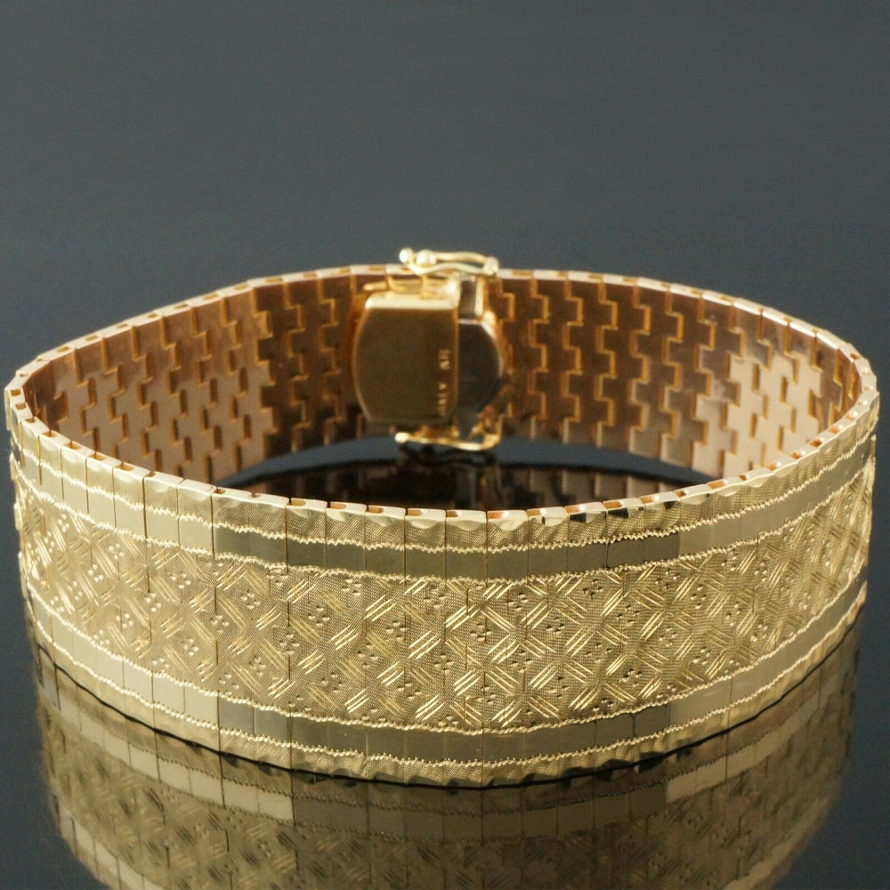 Heavy Solid 18K Yellow Gold, Tapered Woven Mesh Link 7 1/4" Estate Bracelet, 52g, Olde Towne Jewelers, Santa Rosa CA.