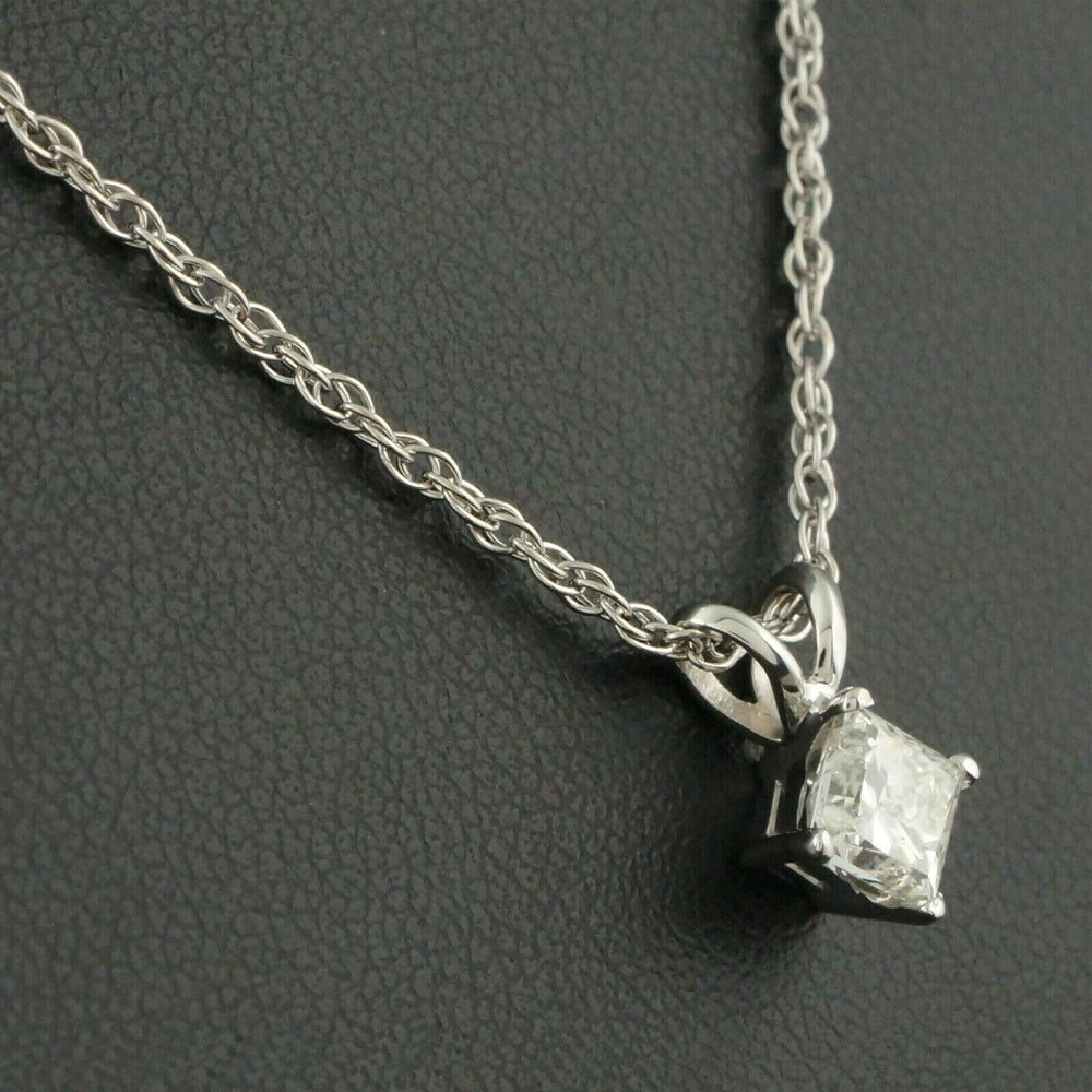 Solid 14K Gold & .50 Ct. Princess Diamond Solitaire Pendant, 18" Necklace
