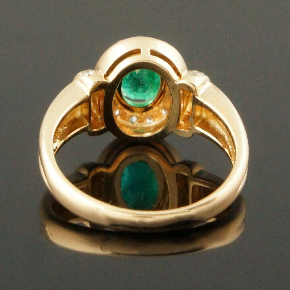 Mid-Century Solid 14K Gold, .90 Ct Emerald & Diamond Halo Estate Wedding, Engagement Ring, Olde Towne Jewelers, Santa Rosa CA.